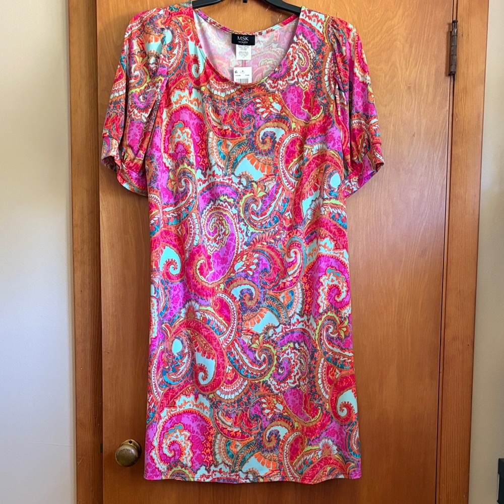 MSK Women's Pink and Green Paisley Dress
